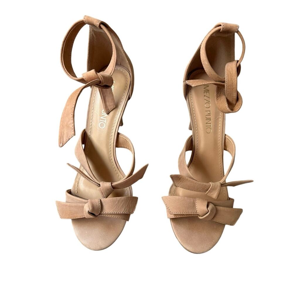 Mezzo Punto Nude Bow Heeled Sandals, Size 8, Ankle Strap